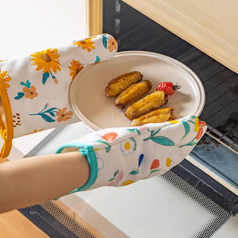 Floral Print Anti-Scald Baking Gloves