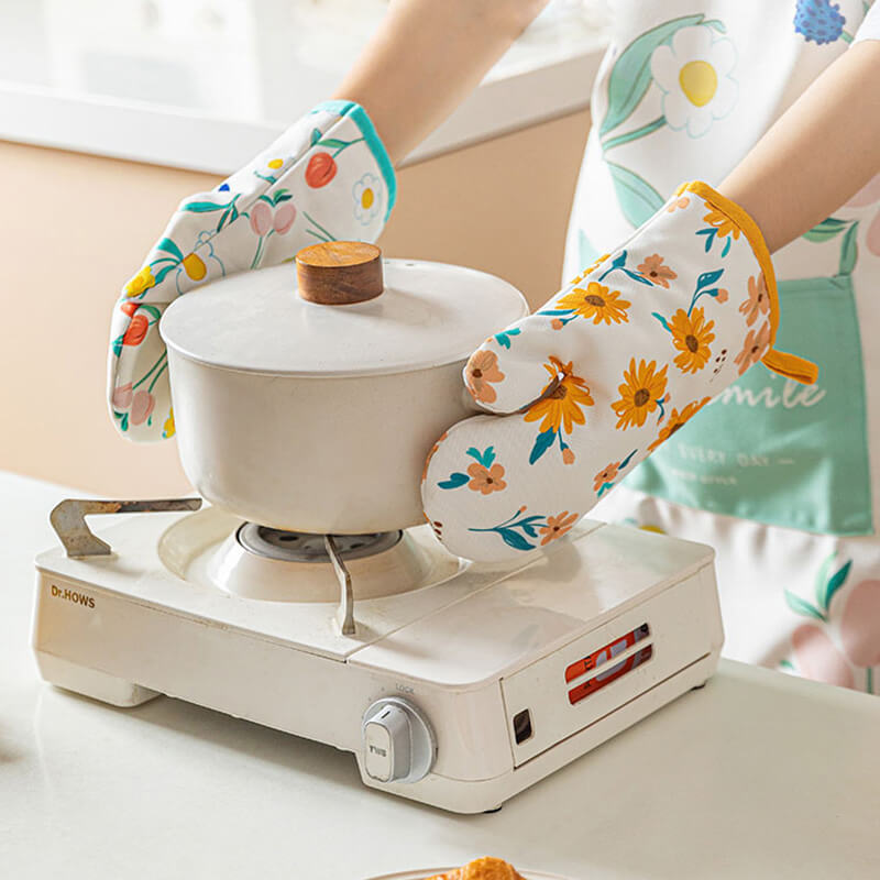 Floral Print Anti-Scald Baking Gloves