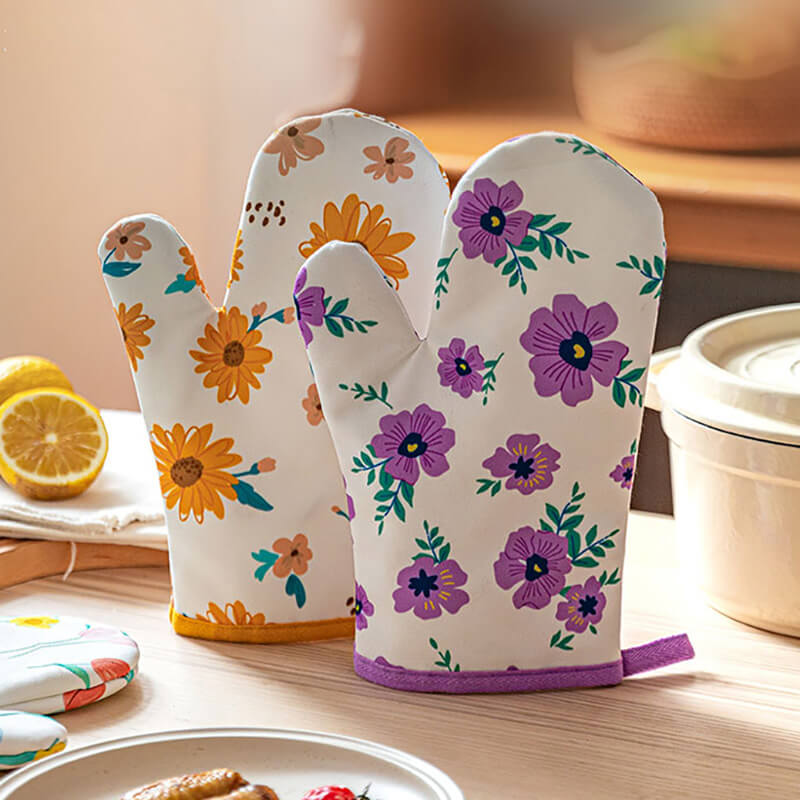 Floral Print Anti-Scald Baking Gloves