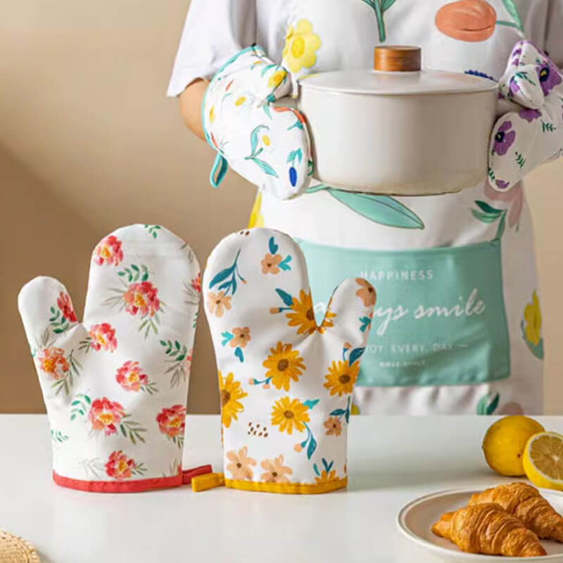 Floral Print Anti-Scald Baking Gloves