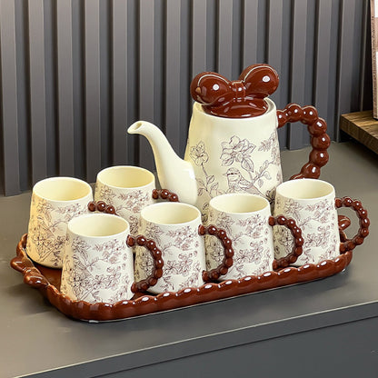 Floral And Bird Pattern Ceramic Tea Set