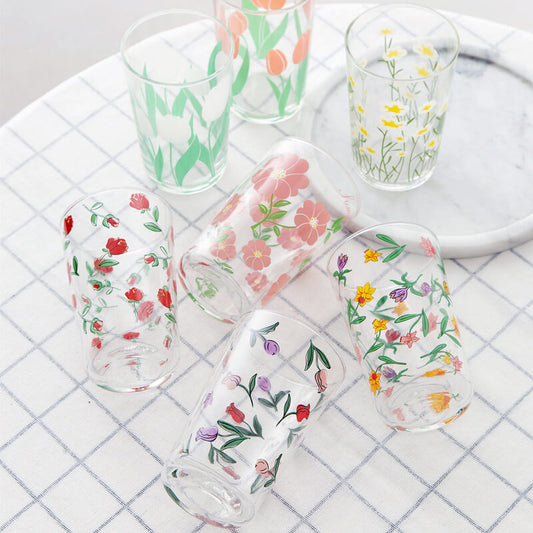 Floral Print Glass Cup