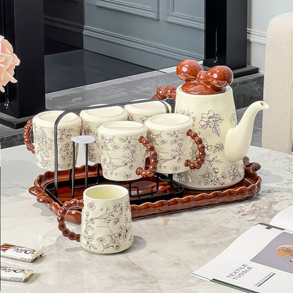 Floral And Bird Pattern Ceramic Tea Set