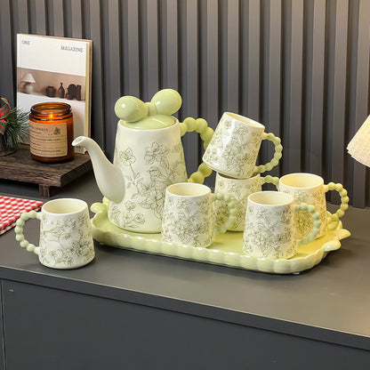 Floral And Bird Pattern Ceramic Tea Set