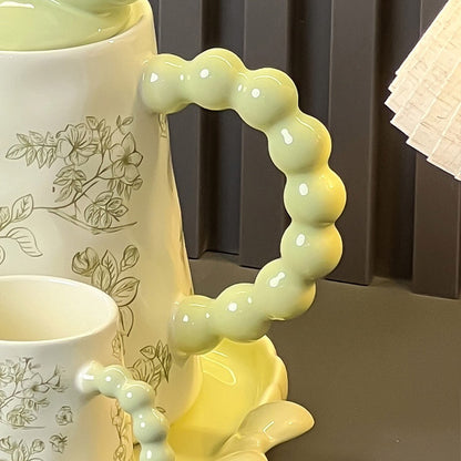 Floral And Bird Pattern Ceramic Tea Set