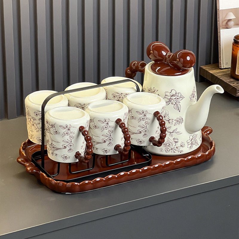 Floral And Bird Pattern Ceramic Tea Set