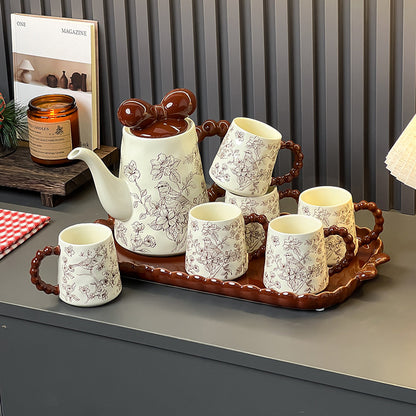 Floral And Bird Pattern Ceramic Tea Set