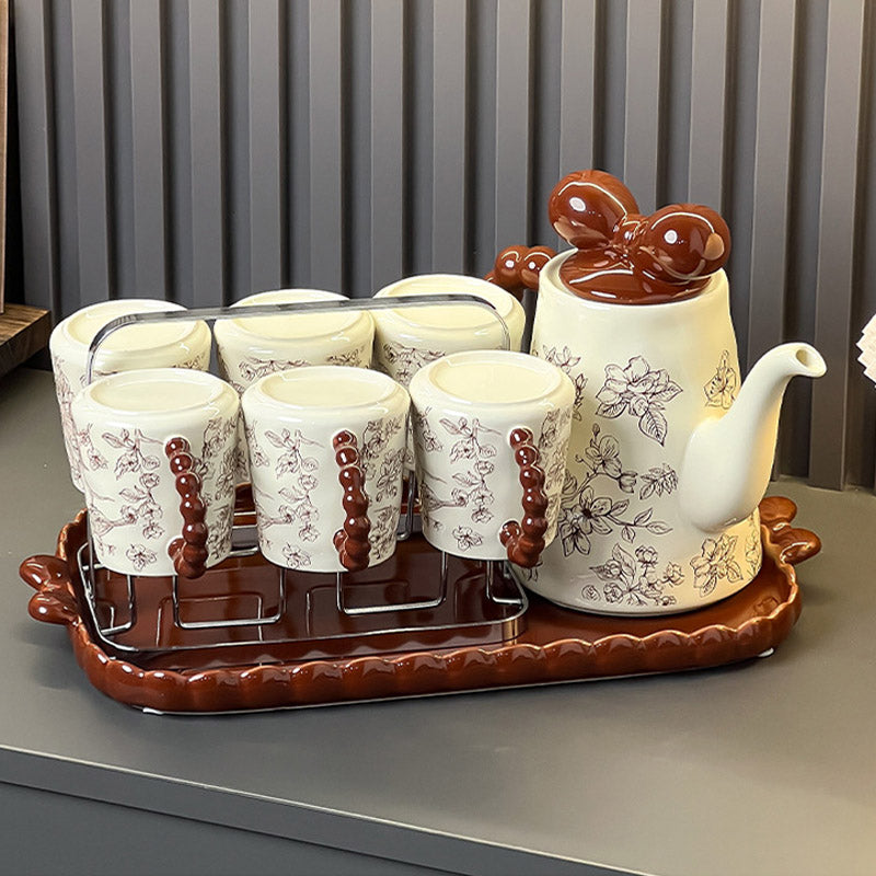 Floral And Bird Pattern Ceramic Tea Set