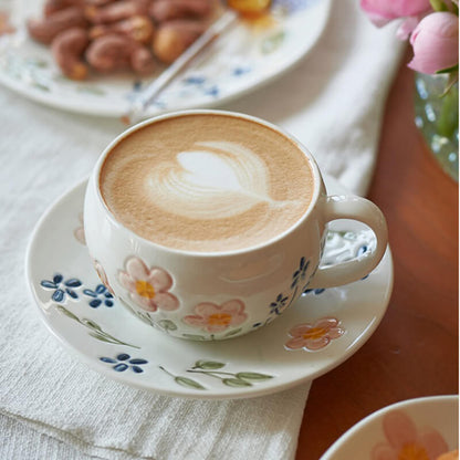 Flower Print Ceramic Cup and Saucer