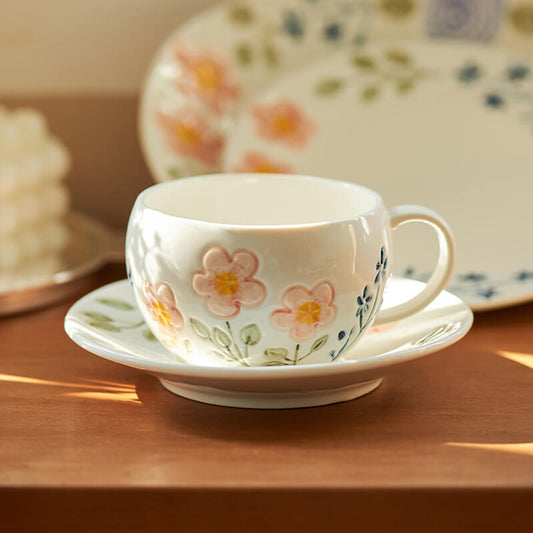 Flower Print Ceramic Cup and Saucer