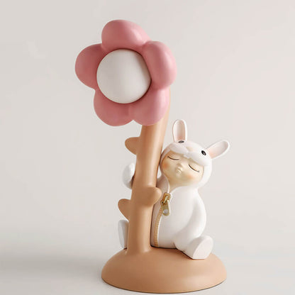 Flower Rabbit Resin Table Lamp