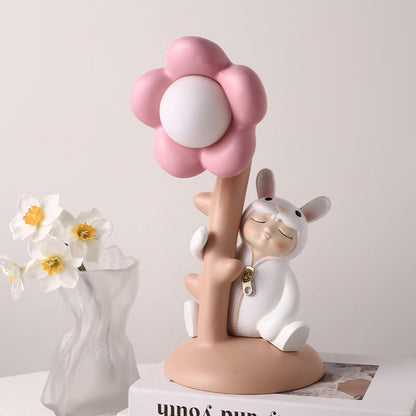 Flower Rabbit Resin Table Lamp