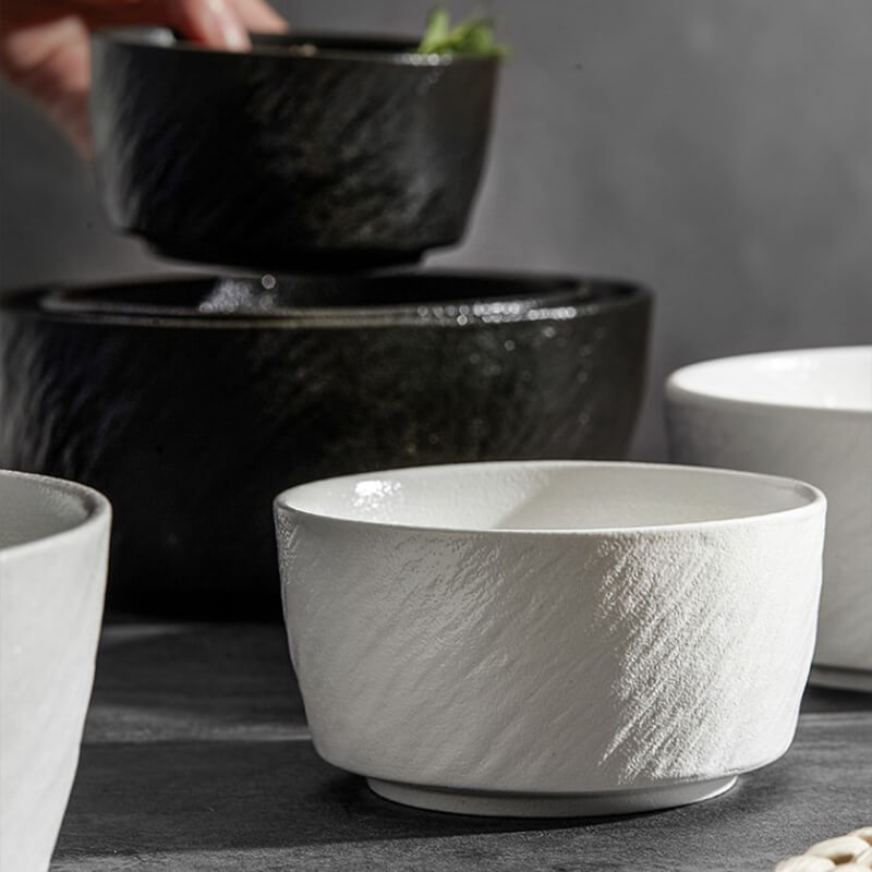 Frosted Stone Texture Straight Edge Ceramic Bowl