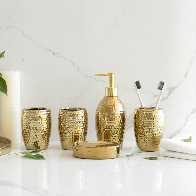 Gold Embossed Ceramic Bathroom Set