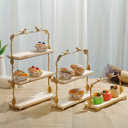 Golden Bird & Leaf Dessert Stand