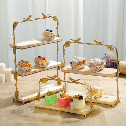 Golden Bird & Leaf Dessert Stand