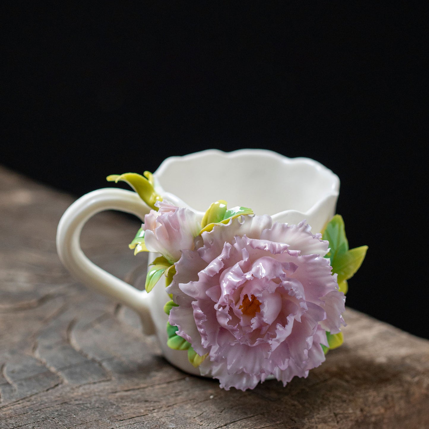 Hand-Sculpted 3D Flower Ceramic Coffee Mug