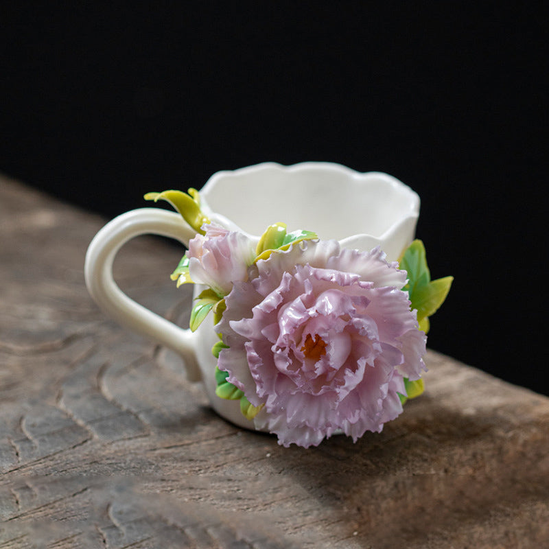 Hand-Sculpted 3D Flower Ceramic Coffee Mug