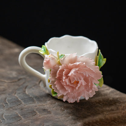 Hand-Sculpted 3D Flower Ceramic Coffee Mug