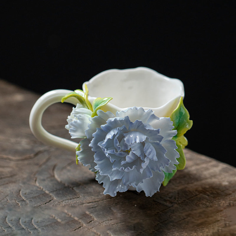 Hand-Sculpted 3D Flower Ceramic Coffee Mug