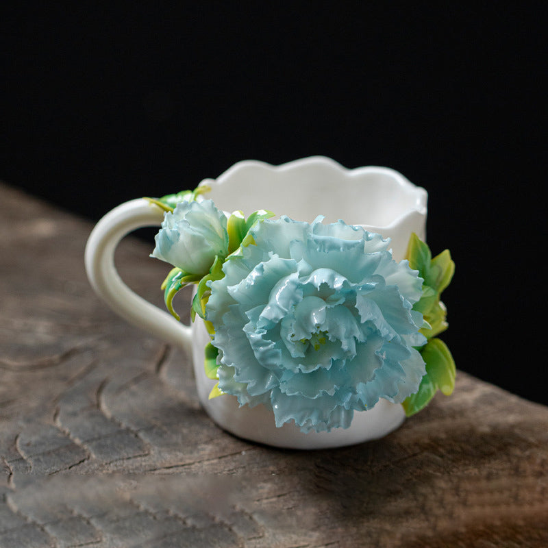 Hand-Sculpted 3D Flower Ceramic Coffee Mug