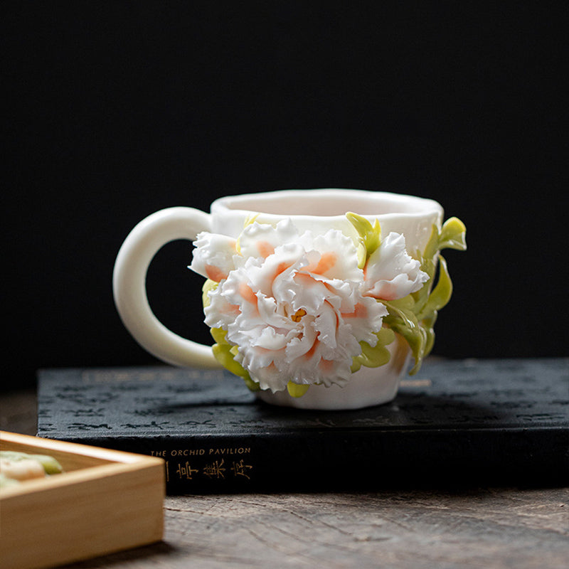 Hand-Sculpted Flower Ceramic Coffee Cup