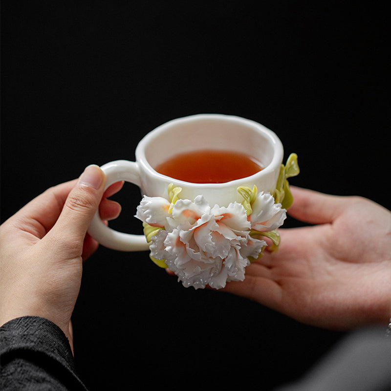 Hand-Sculpted Flower Ceramic Coffee Cup