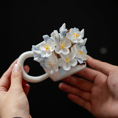 Hand-Sculpted Flower Ceramic Coffee Cup