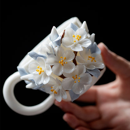 Hand-Sculpted Flower Ceramic Coffee Cup