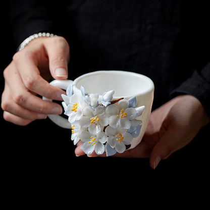 Hand-Sculpted Flower Ceramic Coffee Cup