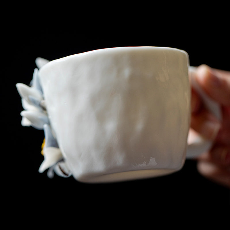 Hand-Sculpted Flower Ceramic Coffee Cup