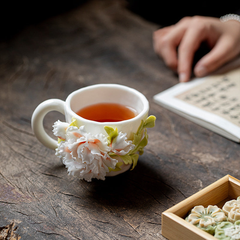 Hand-Sculpted Flower Ceramic Coffee Cup