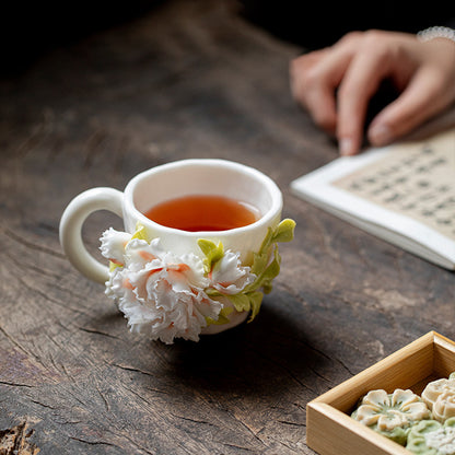 Hand-Sculpted Flower Ceramic Coffee Cup