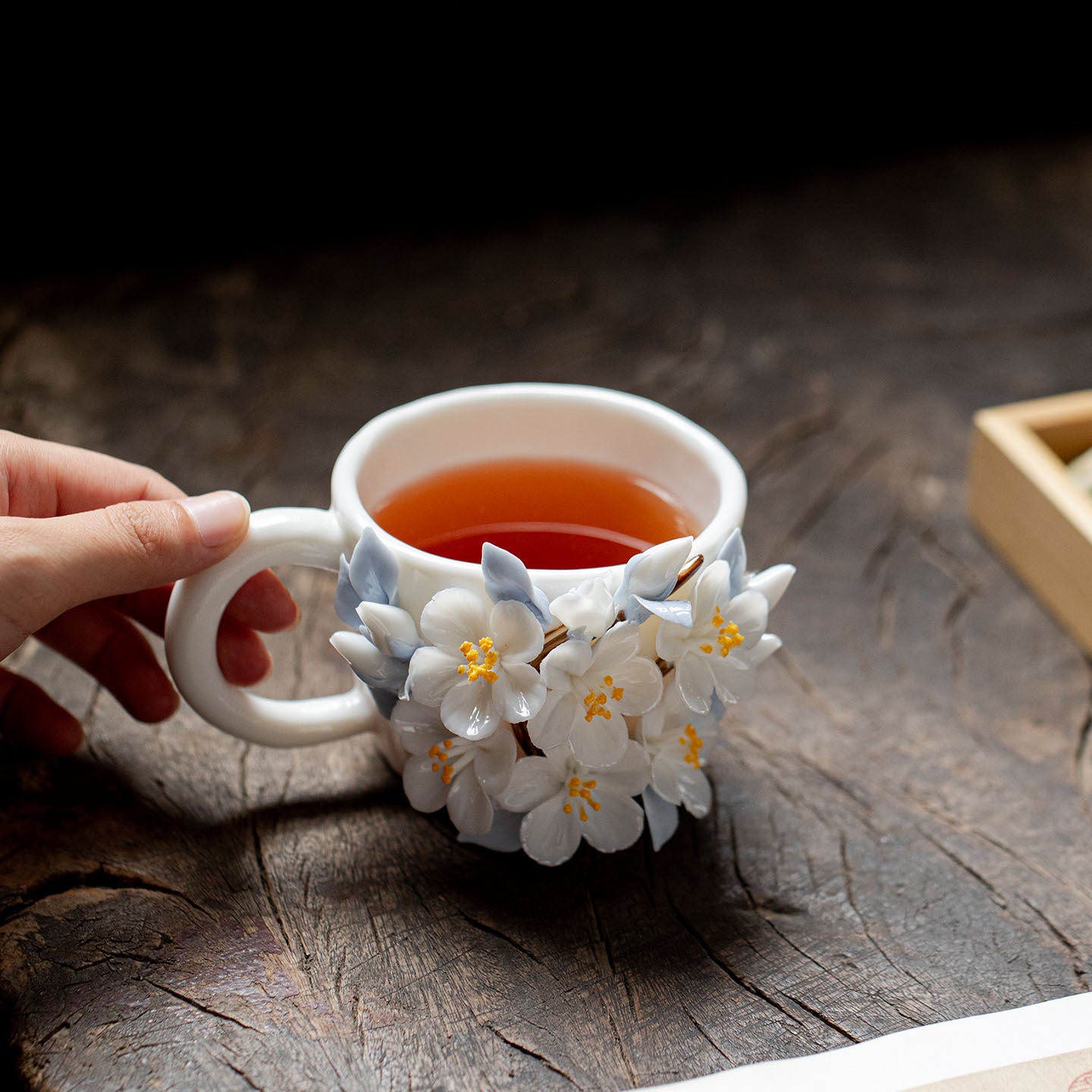 Hand-Sculpted Flower Ceramic Coffee Cup