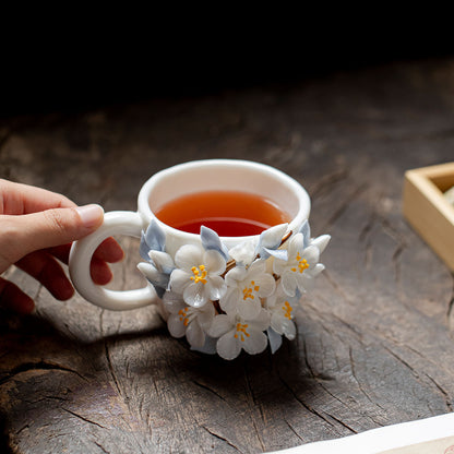 Hand-Sculpted Flower Ceramic Coffee Cup