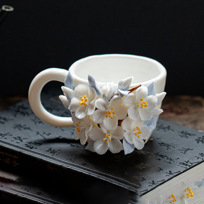 Hand-Sculpted Flower Ceramic Coffee Cup