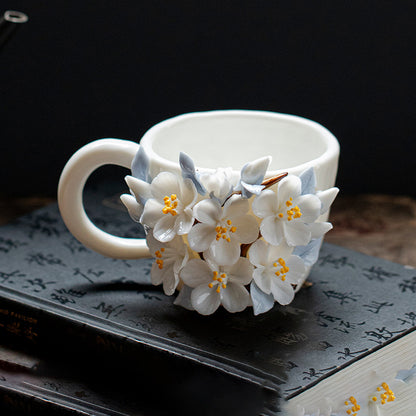 Hand-Sculpted Flower Ceramic Coffee Cup