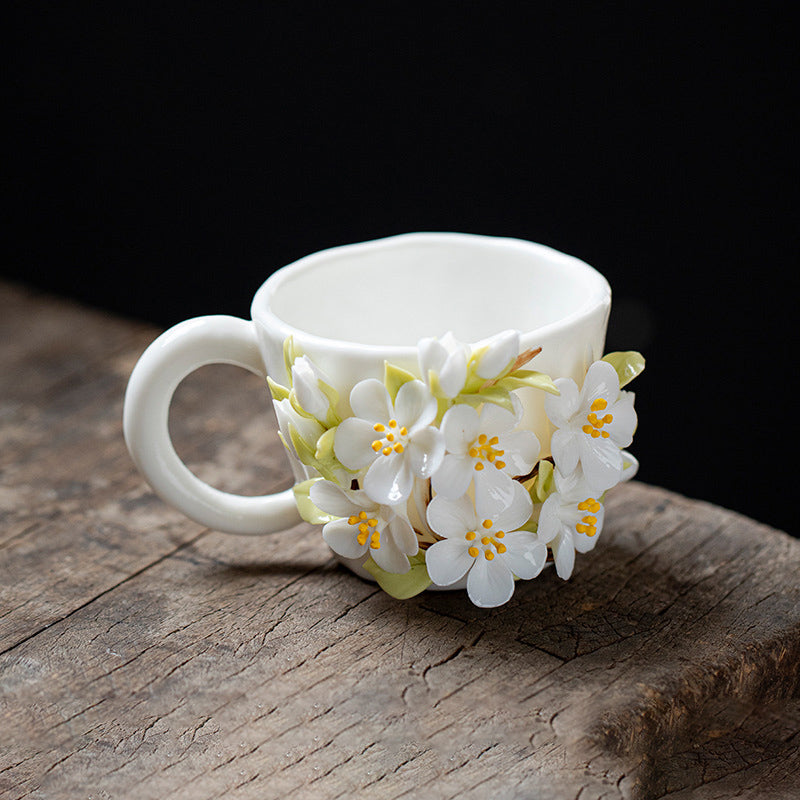 Hand-Sculpted Flower Ceramic Coffee Cup