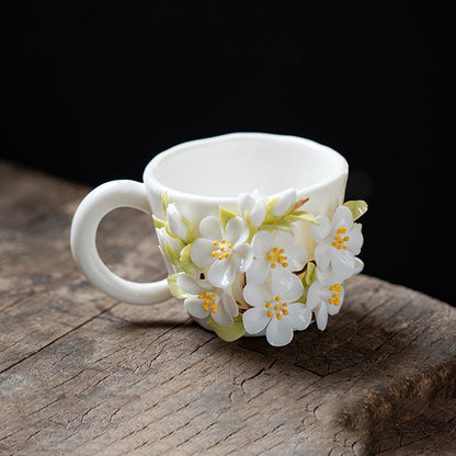 Hand-Sculpted Flower Ceramic Coffee Cup