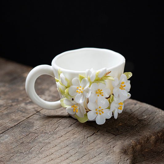 Hand-Sculpted Flower Ceramic Coffee Cup