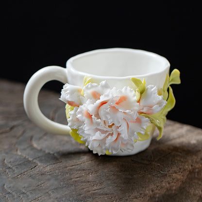 Hand-Sculpted Flower Ceramic Coffee Cup