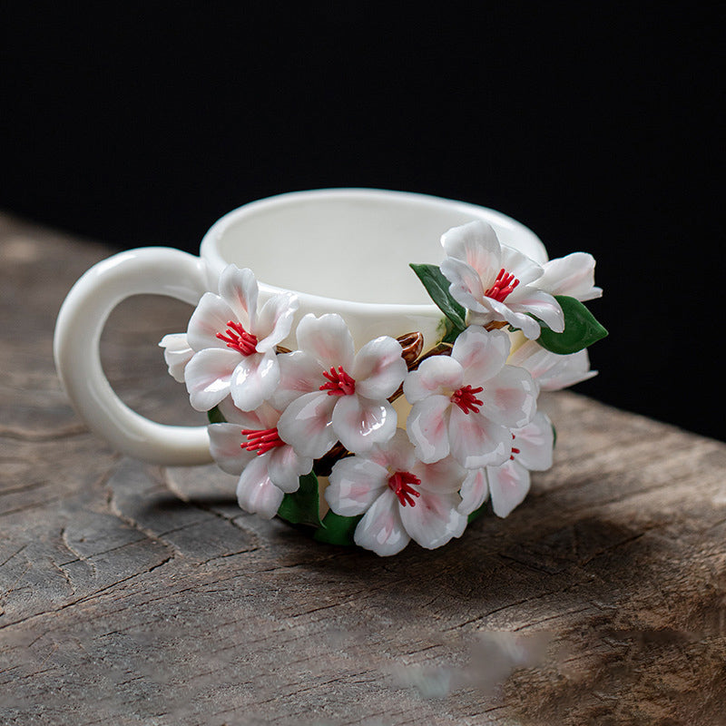 Hand-Sculpted Flower Ceramic Coffee Cup