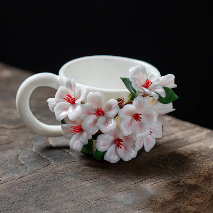 Hand-Sculpted Flower Ceramic Coffee Cup