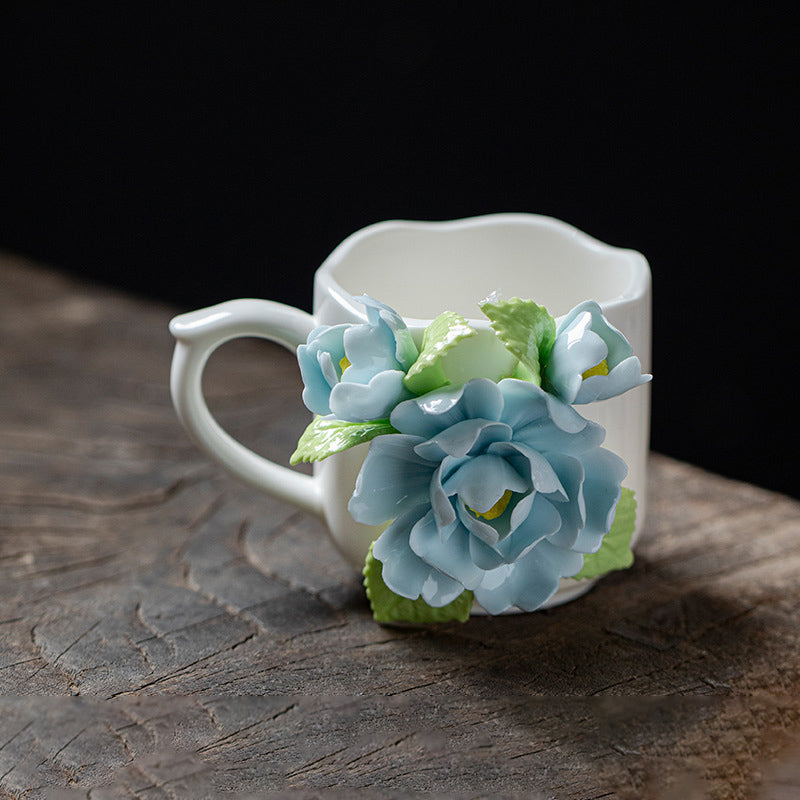 Hand-Sculpted Flower Ceramic Coffee Cup