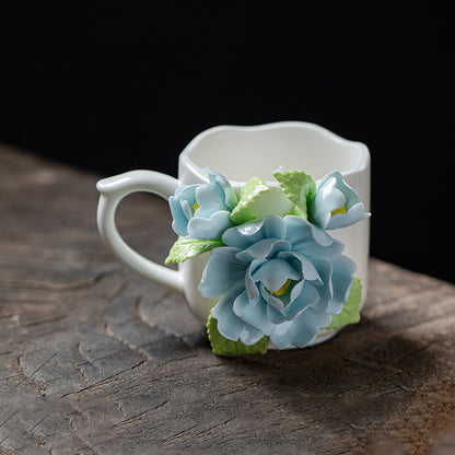 Hand-Sculpted Flower Ceramic Coffee Cup