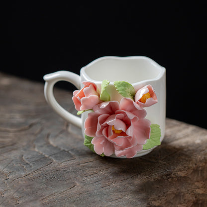 Hand-Sculpted Flower Ceramic Coffee Cup