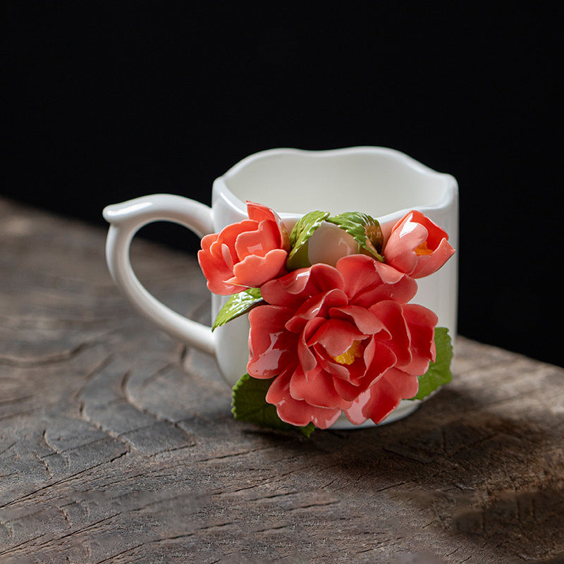 Hand-Sculpted Flower Ceramic Coffee Cup
