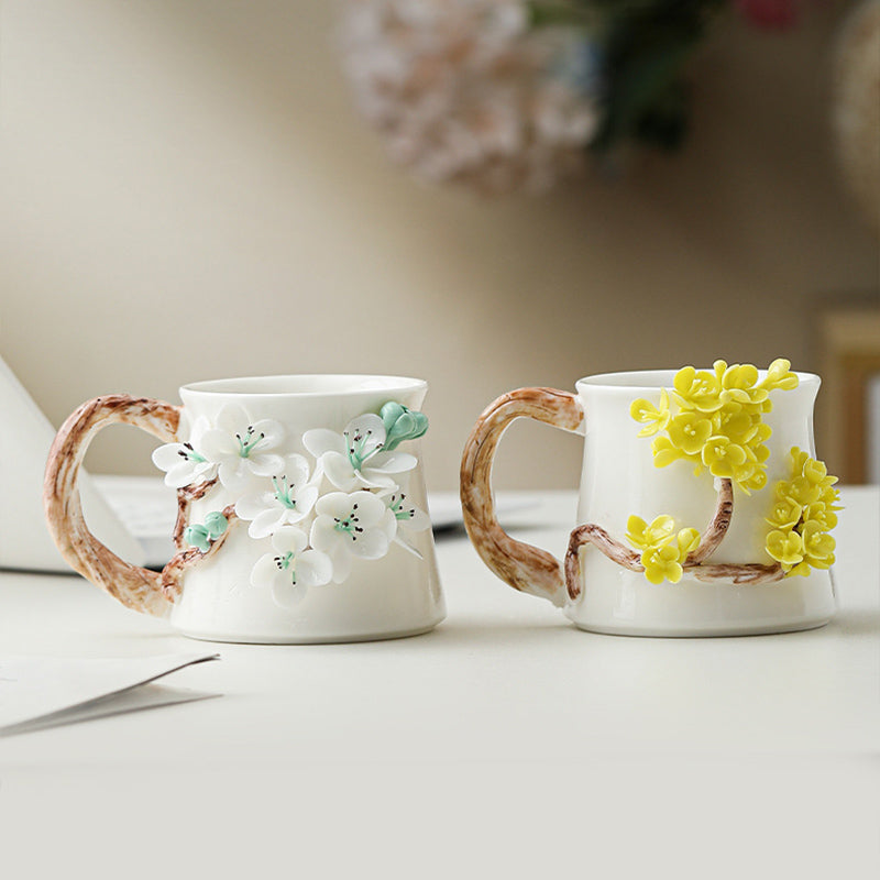 Hand-Sculpted Flower Ceramic Coffee Mug