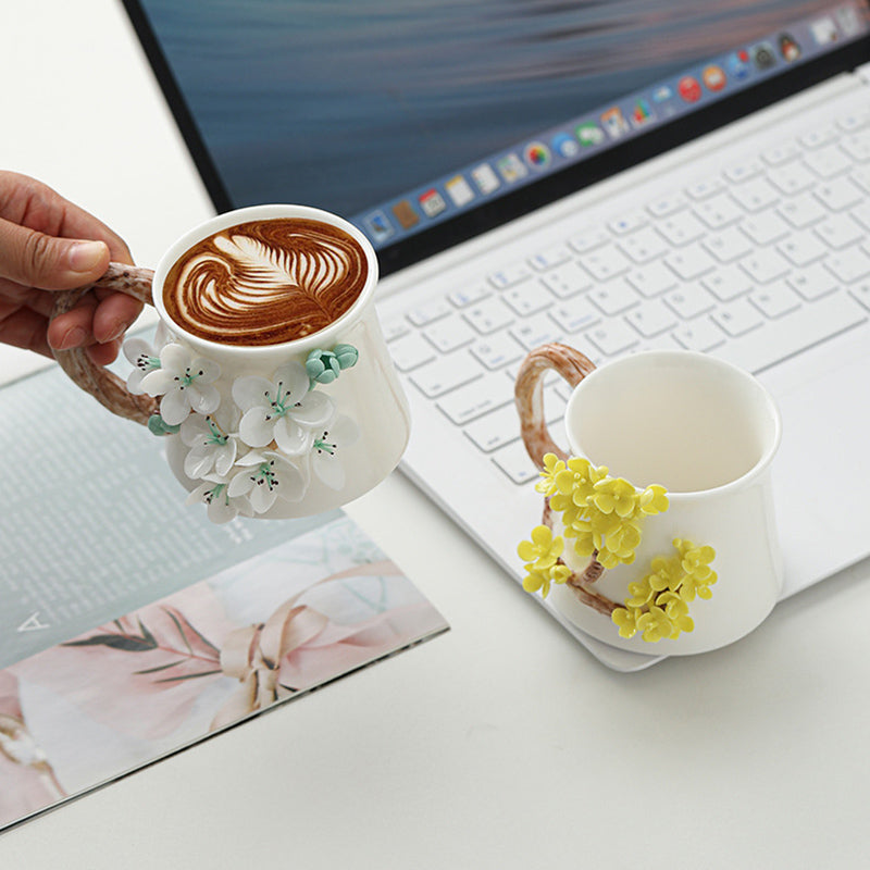 Hand-Sculpted Flower Ceramic Coffee Mug