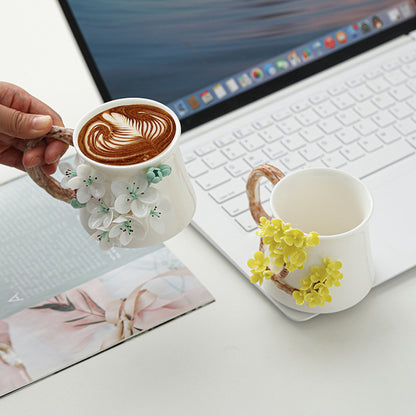 Hand-Sculpted Flower Ceramic Coffee Mug